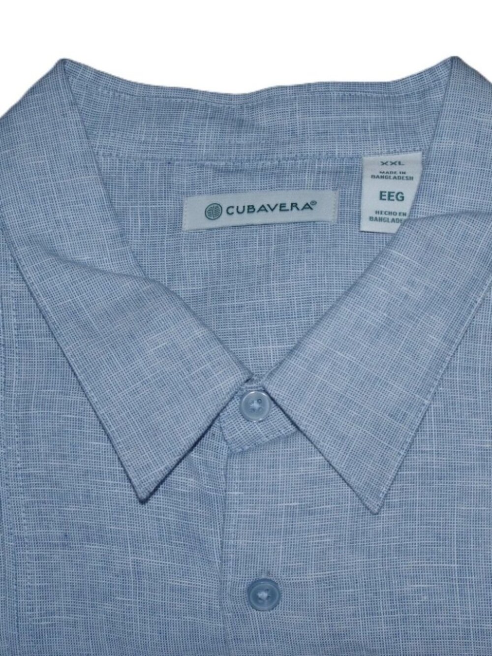 Cubavera Mens XXL 2XL Linen Blend Short Sleeve Collared Shirt Blue